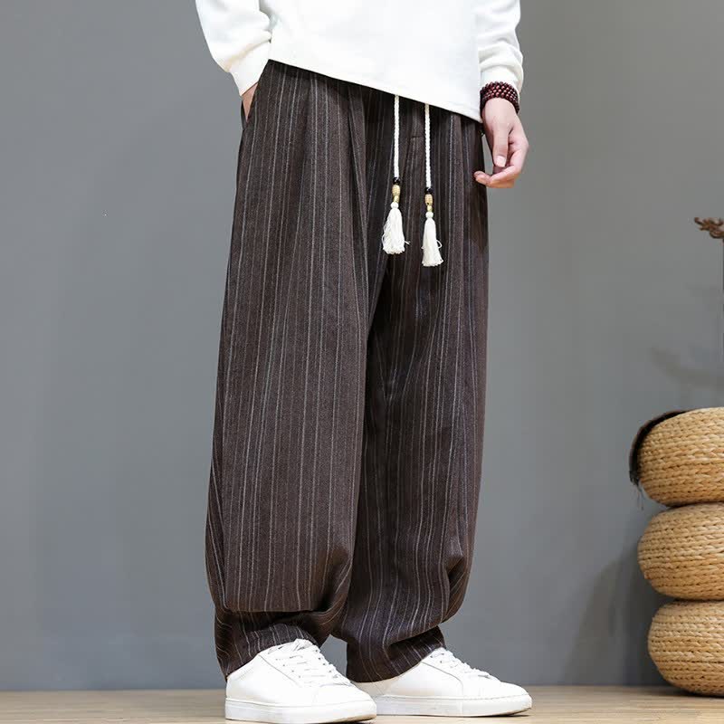 Buddha Stones Fall Casual Drawstring Striped Long Pants Men's Straight Leg Pants With Pockets - image 5