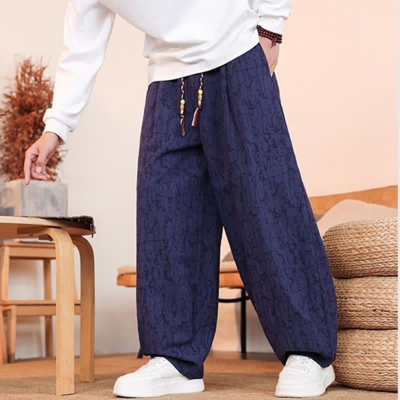 Buddha Stones Fall Casual Drawstring Abstract Texture Pattern Long Pants Men's Straight Leg Pants With Pockets - image 23