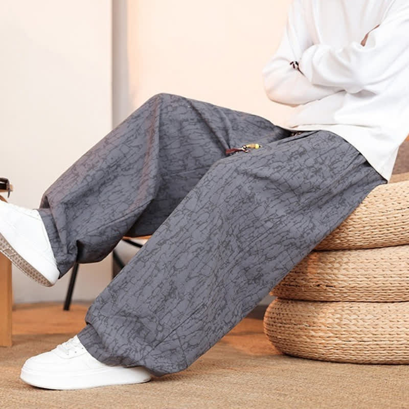 Buddha Stones Fall Casual Drawstring Abstract Texture Pattern Long Pants Men's Straight Leg Pants With Pockets - image 6