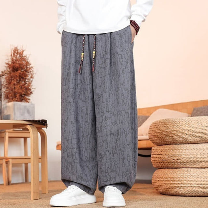 Buddha Stones Fall Casual Drawstring Abstract Texture Pattern Long Pants Men's Straight Leg Pants With Pockets - image 1