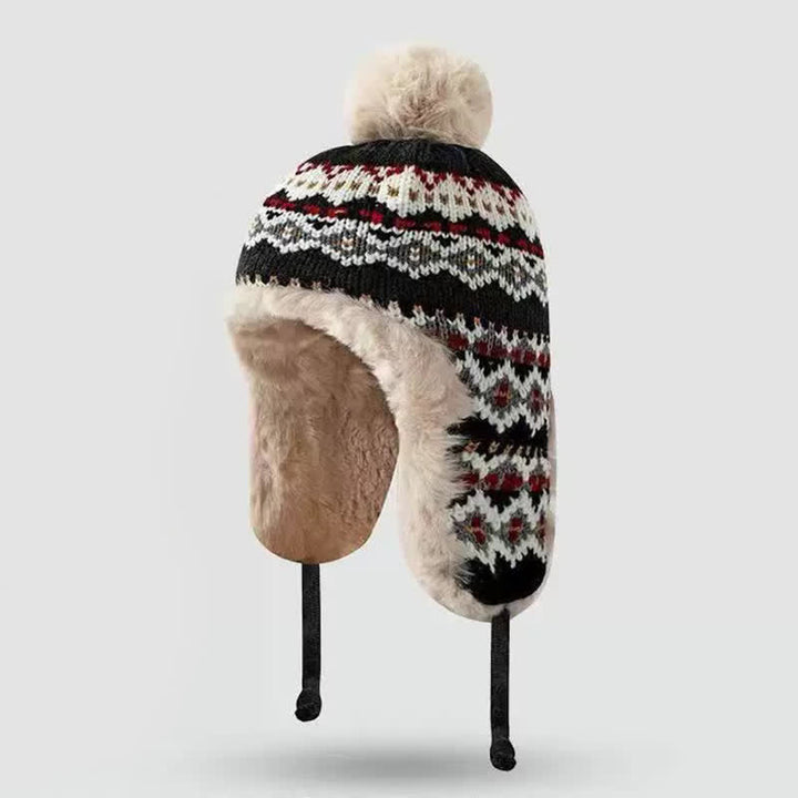 Buddha Stones Winter Geometric Pom Pom Fleece Lined Earflap Women's Hat - Black - One Size(54-60 cm) - image 5
