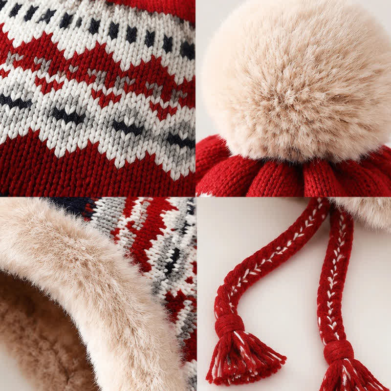 Buddha Stones Winter Geometric Pom Pom Fleece Lined Earflap Women's Hat - image 2