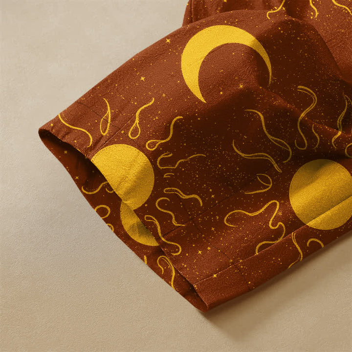 Buddha Stones Pure Cotton Celestial Sun Moon Pattern Frog Button Women's Elastic Waist Harem Pants With Pockets - image 2