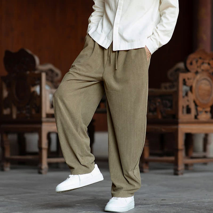 Buddha Stones Fall Casual Minimalist Drawstring Solid Ankle Pants Corduroy Men's Straight Leg Pants With Pockets - image 6