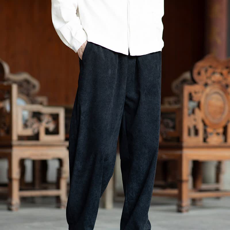 Buddha Stones Fall Casual Minimalist Drawstring Solid Ankle Pants Corduroy Men's Straight Leg Pants With Pockets - image 17