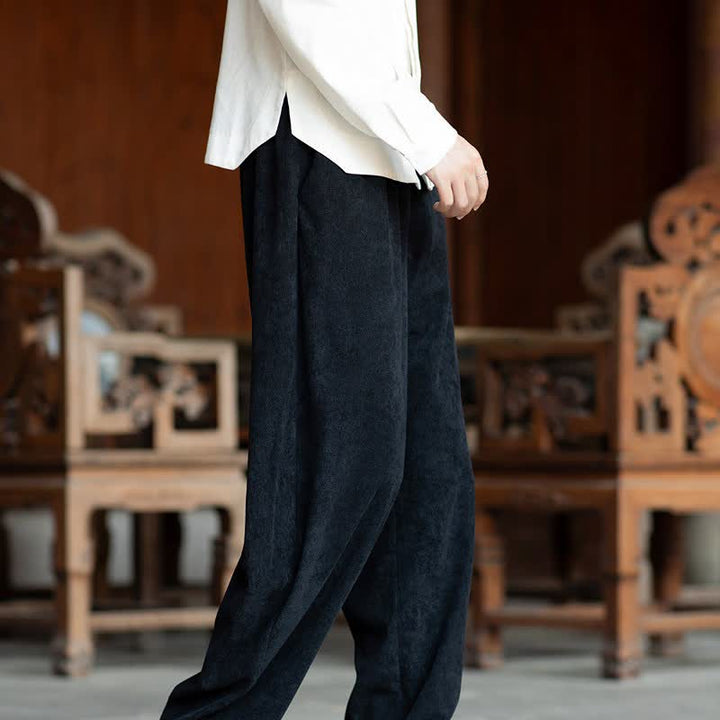 Buddha Stones Fall Casual Minimalist Drawstring Solid Ankle Pants Corduroy Men's Straight Leg Pants With Pockets - image 16