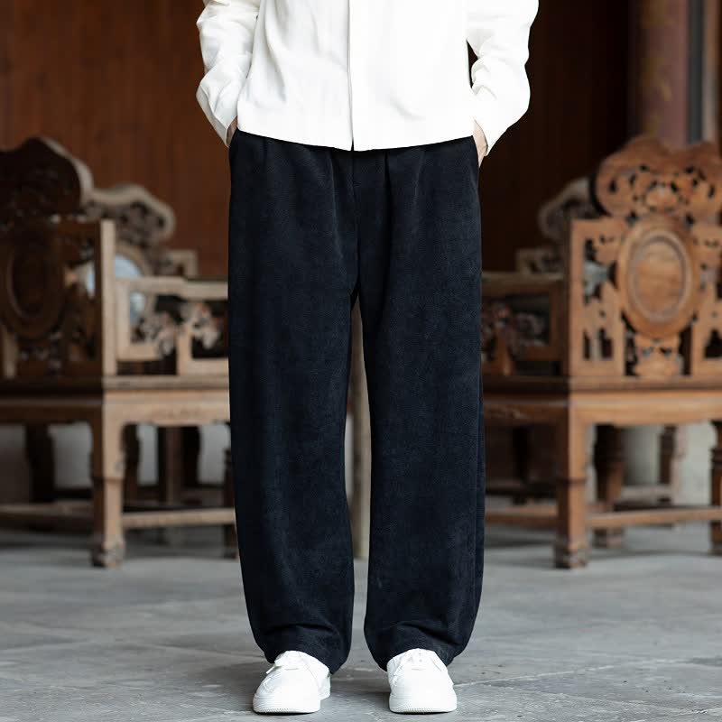Buddha Stones Fall Casual Minimalist Drawstring Solid Ankle Pants Corduroy Men's Straight Leg Pants With Pockets - image 13