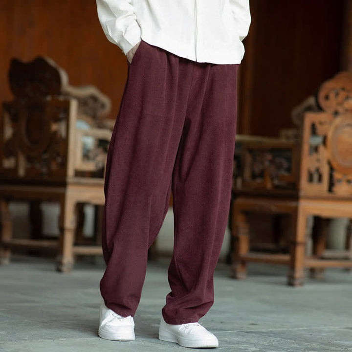 Buddha Stones Fall Casual Minimalist Drawstring Solid Ankle Pants Corduroy Men's Straight Leg Pants With Pockets - Maroon - US/UK/AU46, EU56 (5XL) - image 18