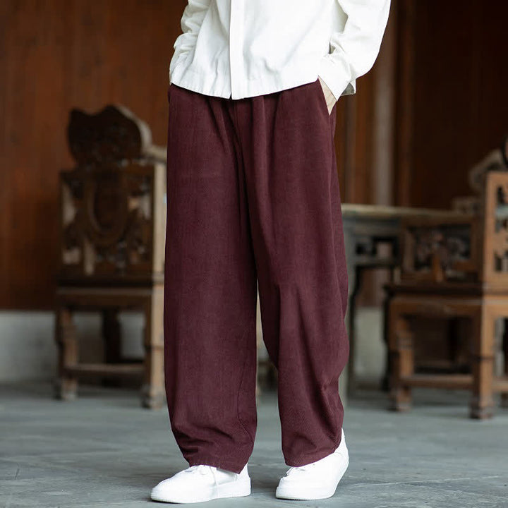 Buddha Stones Fall Casual Minimalist Drawstring Solid Ankle Pants Corduroy Men's Straight Leg Pants With Pockets - image 19
