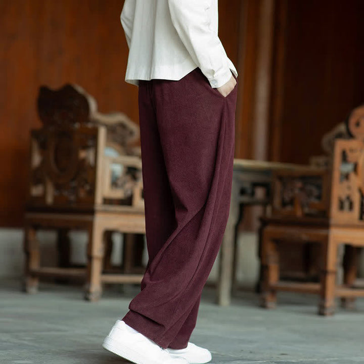 Buddha Stones Fall Casual Minimalist Drawstring Solid Ankle Pants Corduroy Men's Straight Leg Pants With Pockets - image 22