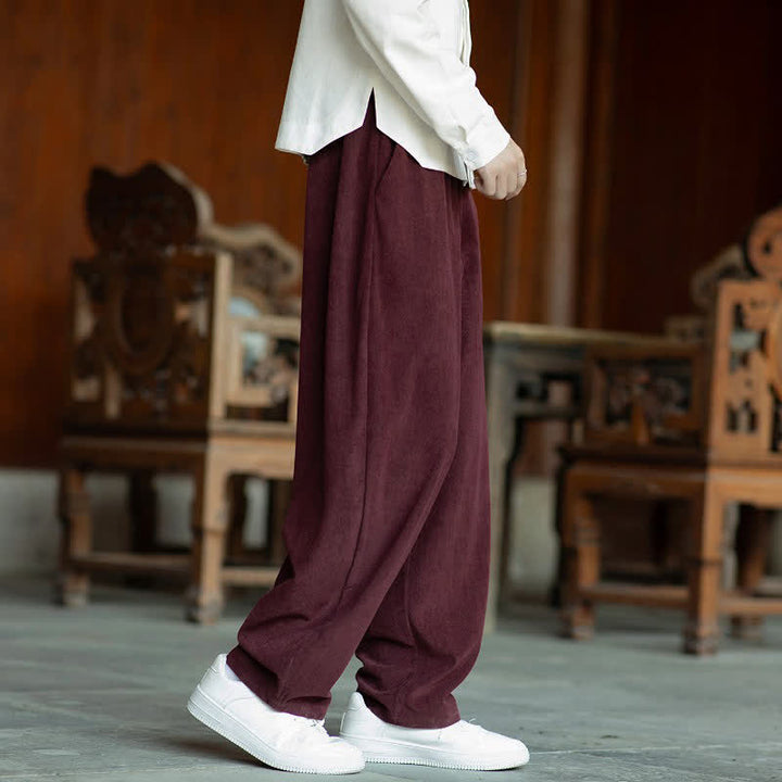 Buddha Stones Fall Casual Minimalist Drawstring Solid Ankle Pants Corduroy Men's Straight Leg Pants With Pockets - image 21