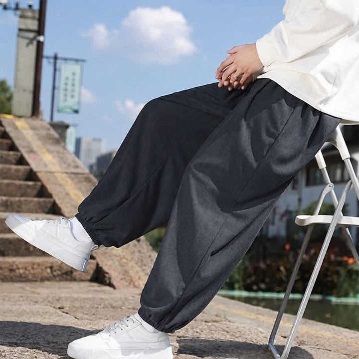 Buddha Stones Winter Basic Classic Drawstring Solid Cropped Pants Corduroy Men's Harem Pants With Pockets - image 23