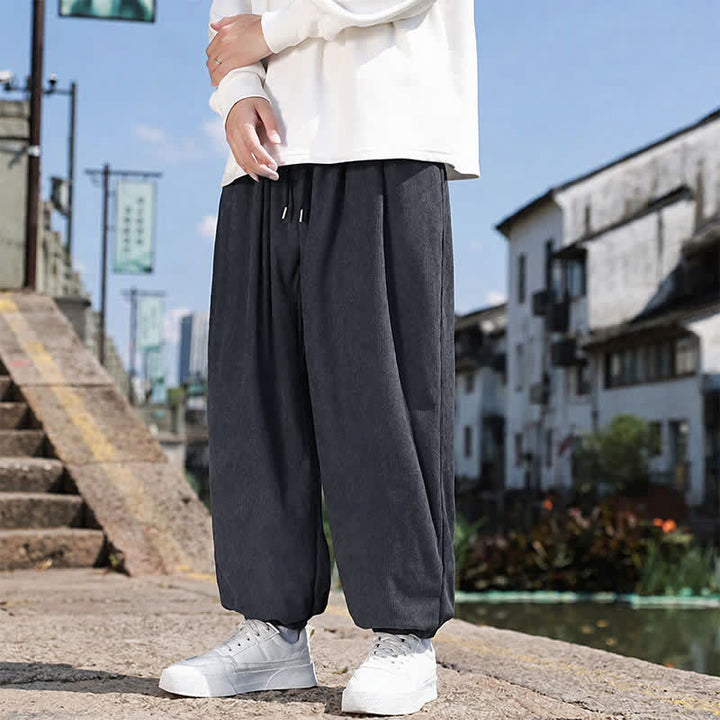 Buddha Stones Winter Basic Classic Drawstring Solid Cropped Pants Corduroy Men's Harem Pants With Pockets - image 20