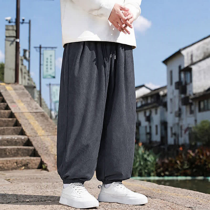 Buddha Stones Winter Basic Classic Drawstring Solid Cropped Pants Corduroy Men's Harem Pants With Pockets - image 17