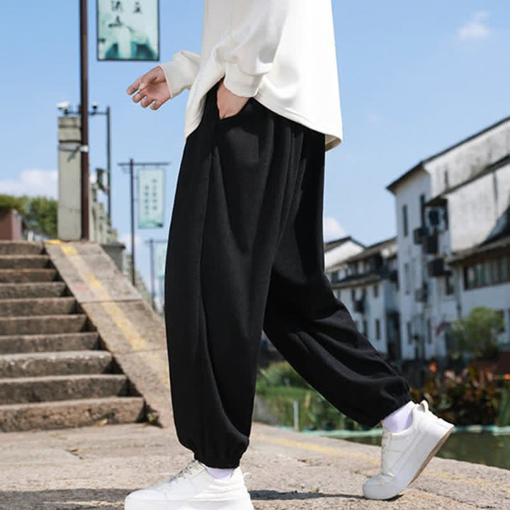 Buddha Stones Winter Basic Classic Drawstring Solid Cropped Pants Corduroy Men's Harem Pants With Pockets - image 12