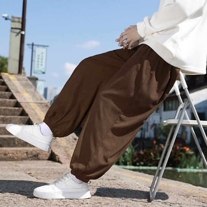 Buddha Stones Winter Basic Classic Drawstring Solid Cropped Pants Corduroy Men's Harem Pants With Pockets - SaddleBrown - US/UK/AU46, EU56 (5XL) - image 0