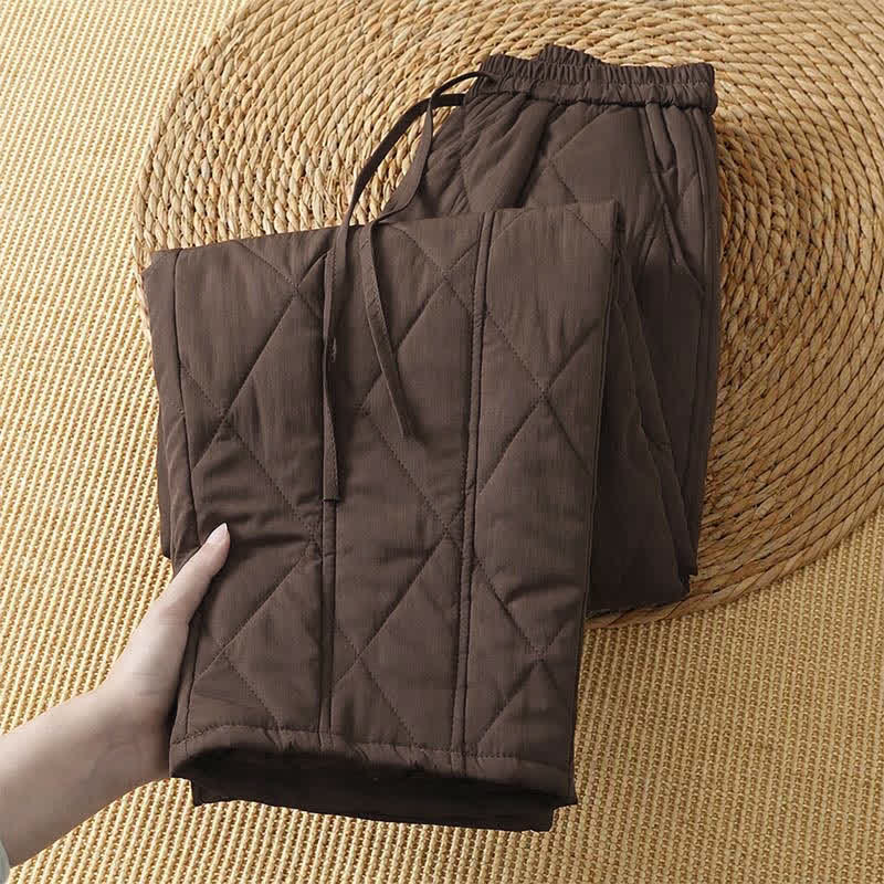 Buddha Stones Winter Casual Drawstring Geometric Ankle Pants Women's Straight Leg Pants With Pockets - image 1