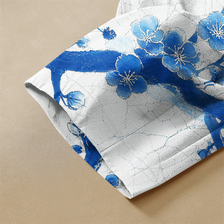 Buddha Stones Pure Cotton Plum Blossom Branch Pattern Frog Button Women's Elastic Waist Harem Pants With Pockets - image 3