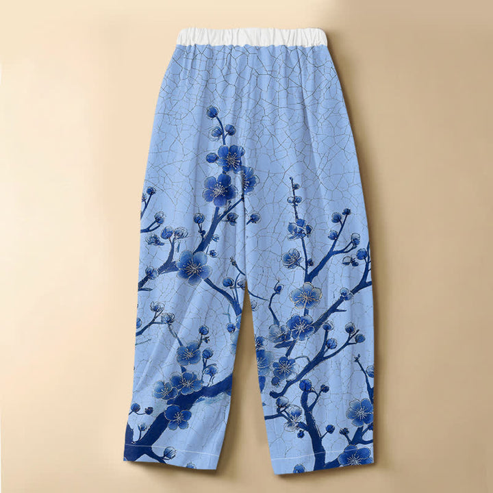 Buddha Stones Pure Cotton Plum Blossom Branch Pattern Frog Button Women's Elastic Waist Harem Pants With Pockets - image 8