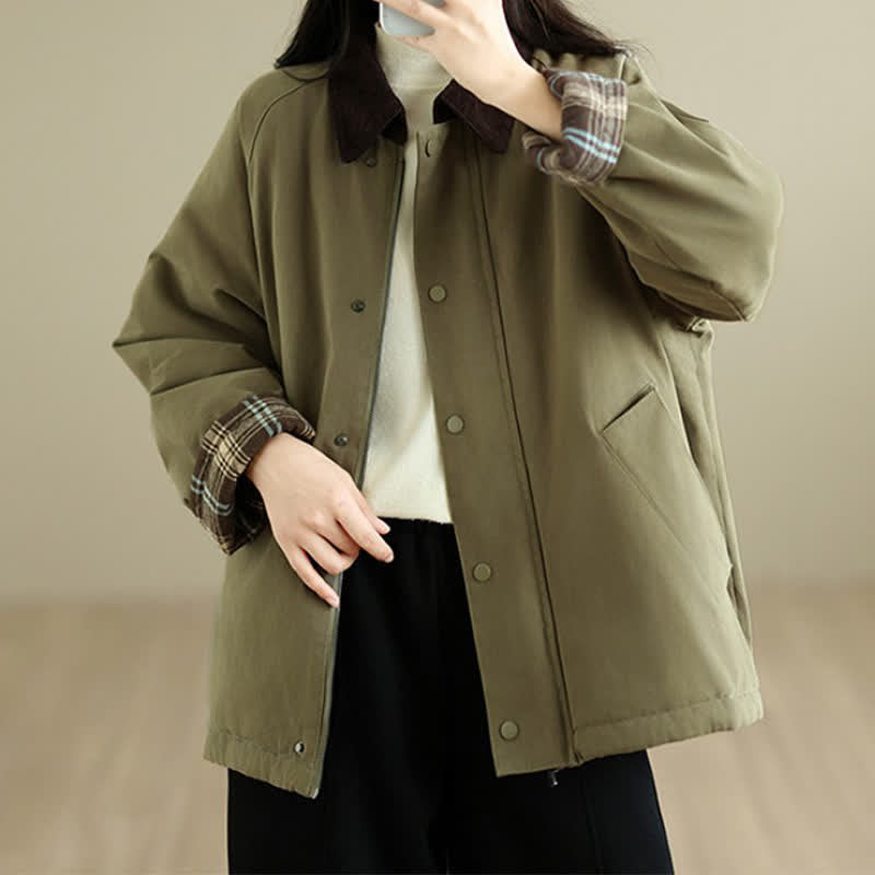 Buddha Stones Fall Winter Casual Classic Solid Women's Jacket With Pockets - OliveDrab - US8-10, UK/AU12-14, EU40-42 (XL) - image 6
