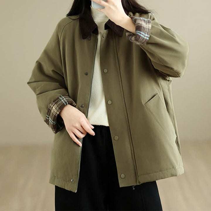 Buddha Stones Fall Winter Casual Classic Solid Women's Jacket With Pockets - OliveDrab - US8-10, UK/AU12-14, EU40-42 (XL) - image 6