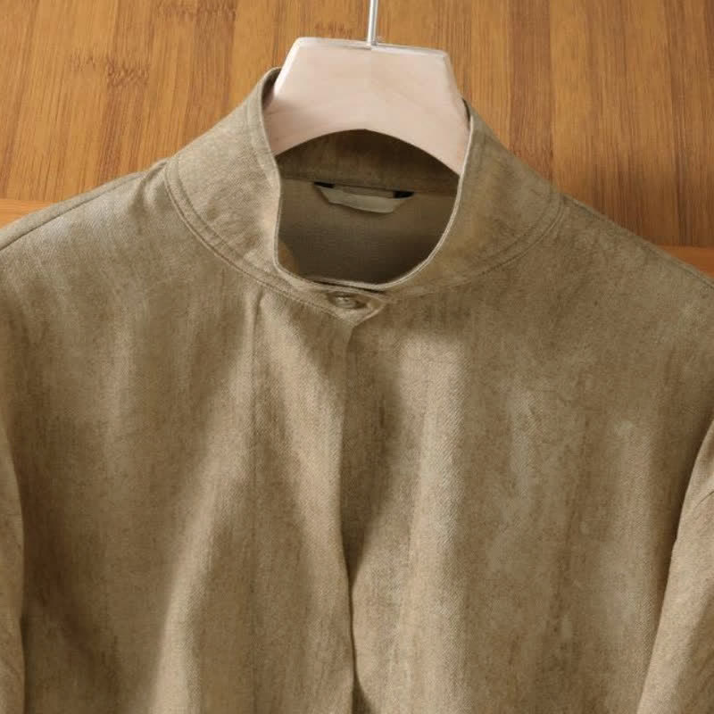 Buddha Stones Fall Casual Tang Style Mandarin Collar Buttons Solid Women's Long Sleeve Shirts - image 10