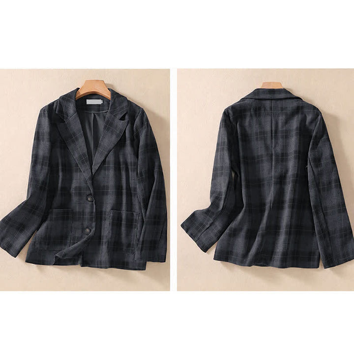 Buddha Stones Fall Vintage Classic Button-Up Plaid Women's Jacket With Pockets - image 12