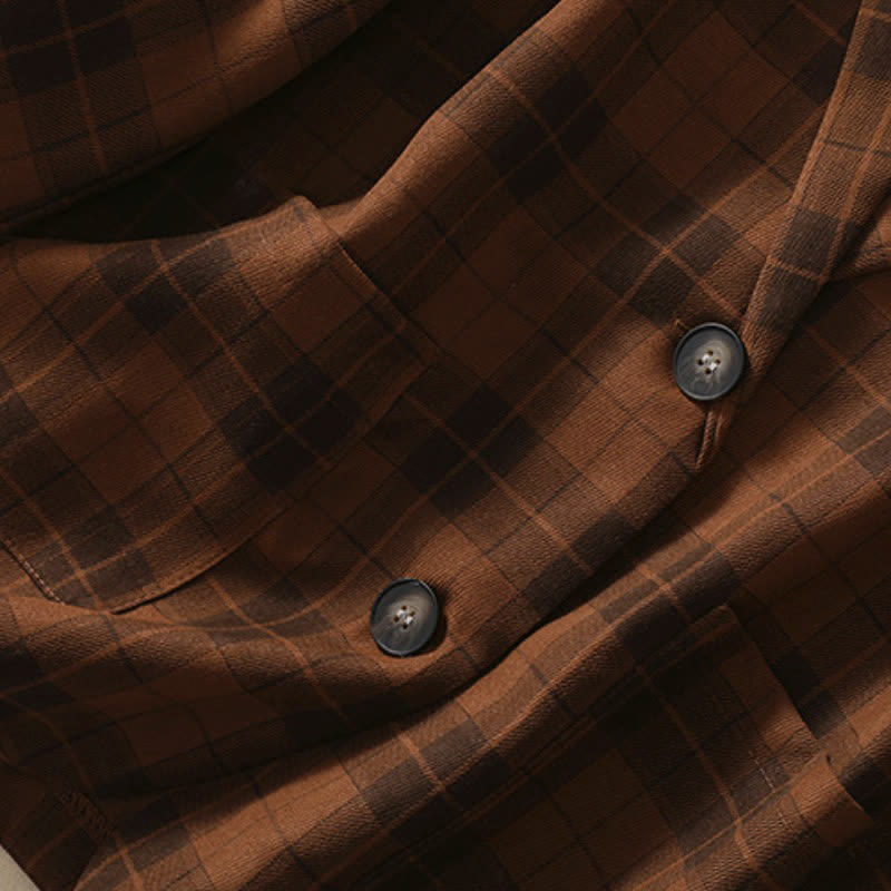 Buddha Stones Fall Vintage Classic Button-Up Plaid Women's Jacket With Pockets - image 25
