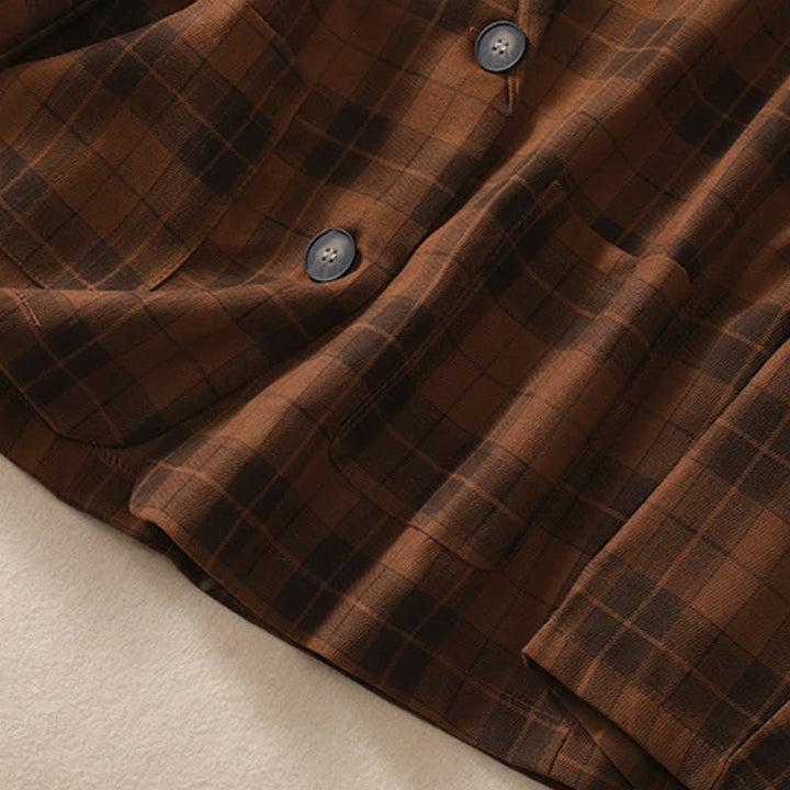 Buddha Stones Fall Vintage Classic Button-Up Plaid Women's Jacket With Pockets - image 26