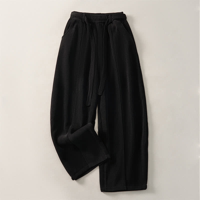 Buddha Stones Fall Winter Casual Minimalist Drawstring Solid Ankle Pants Women's Harem Pants With Pockets - Black - Fleece-Lined Version - US8-10，UK/AU12-14，EU40-42 (2XL) - image 9