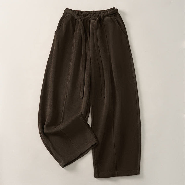 Buddha Stones Fall Winter Casual Minimalist Drawstring Solid Ankle Pants Women's Harem Pants With Pockets - SaddleBrown - Fleece-Lined Version - US8-10，UK/AU12-14，EU40-42 (2XL) - image 0