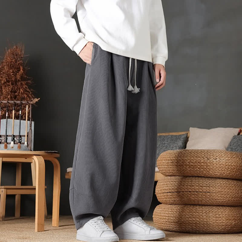 Buddha Stones Fall Winter Vintage Casual Solid Ankle Pants Corduroy Men's Harem Pants With Pockets - image 1