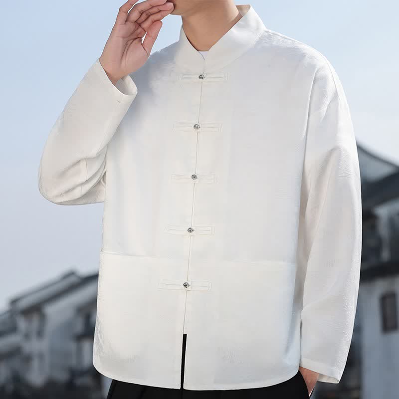 Buddha Stones Spring Fall Casual Tang Style Mandarin Collar Frog Button Landscape Pattern Men's Long Sleeve Shirts With Pockets - image 27