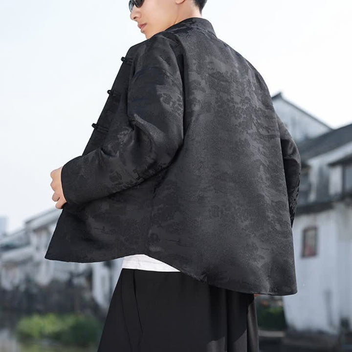 Buddha Stones Spring Fall Casual Tang Style Mandarin Collar Frog Button Landscape Pattern Men's Long Sleeve Shirts With Pockets - image 17