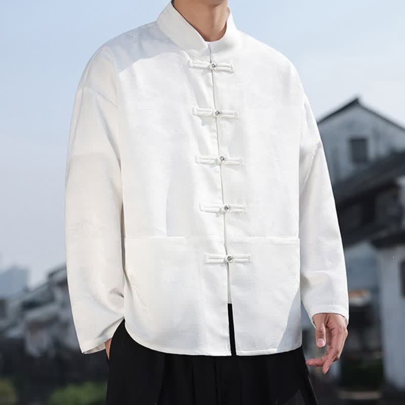 Buddha Stones Spring Fall Casual Tang Style Mandarin Collar Frog Button Landscape Pattern Men's Long Sleeve Shirts With Pockets - image 22