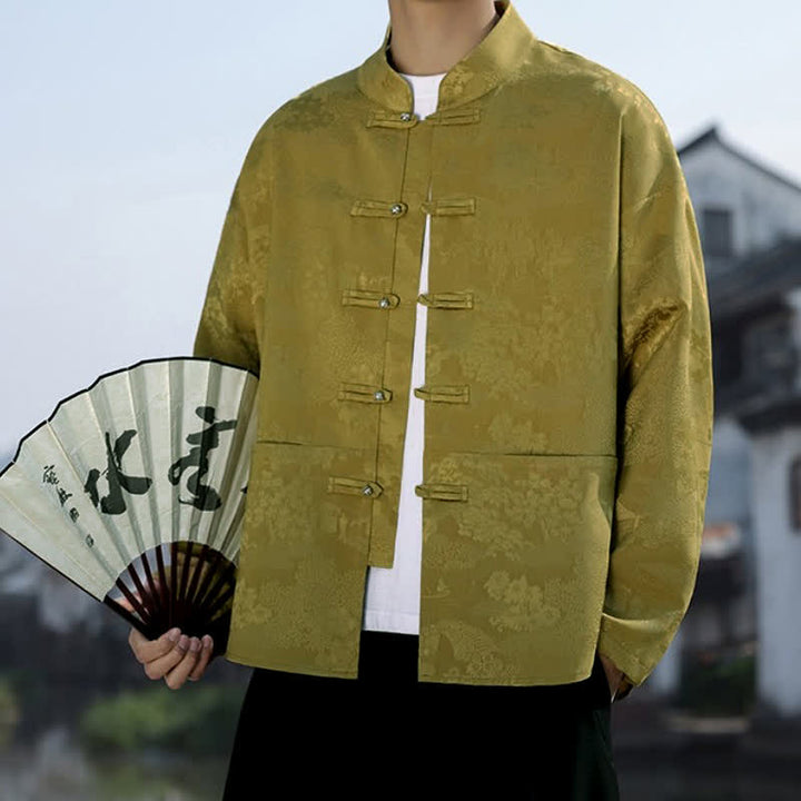 Buddha Stones Spring Fall Casual Tang Style Mandarin Collar Frog Button Landscape Pattern Men's Long Sleeve Shirts With Pockets - image 4