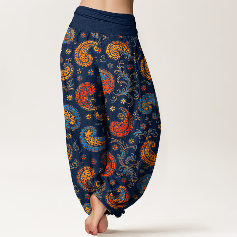 Buddha Stones Cotton Exotic Paisley Motif Pattern Women's Elastic Waist Harem Pants - image 1