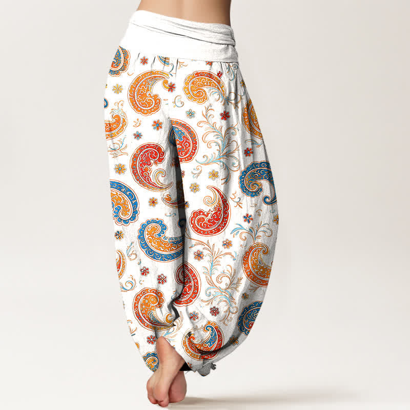 Buddha Stones Cotton Exotic Paisley Motif Pattern Women's Elastic Waist Harem Pants - image 6