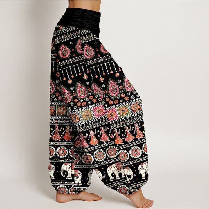 Buddha Stones Cotton Exotic Geometric Elephant Pattern Women's Elastic Waist Harem Pants - image 2