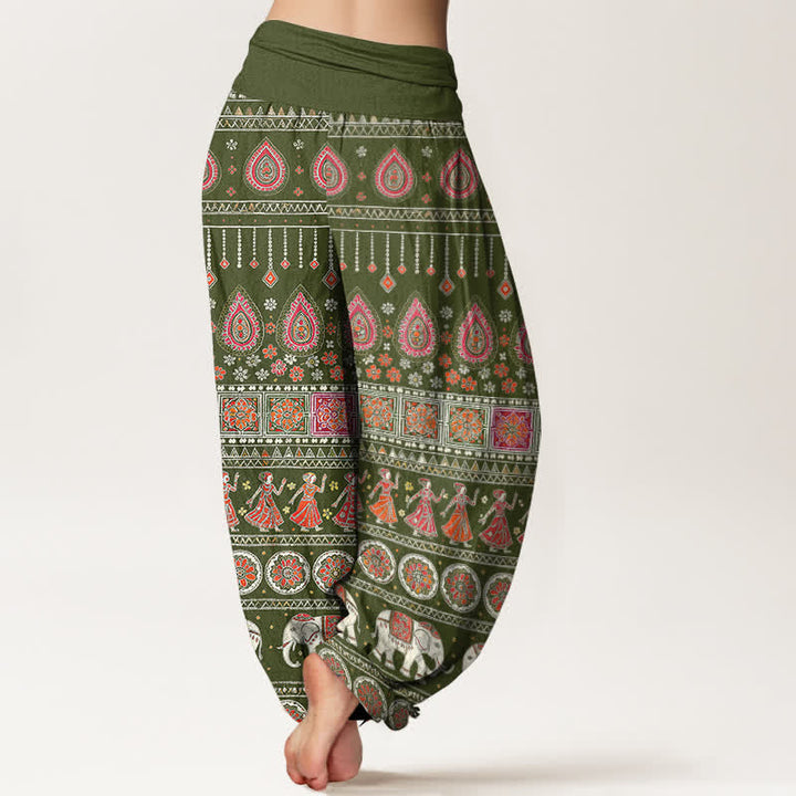 Buddha Stones Cotton Exotic Geometric Elephant Pattern Women's Elastic Waist Harem Pants - image 9