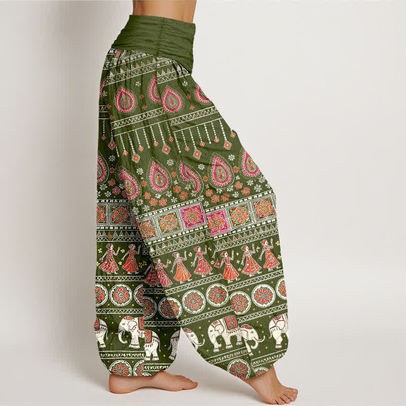 Buddha Stones Cotton Exotic Geometric Elephant Pattern Women's Elastic Waist Harem Pants - image 10