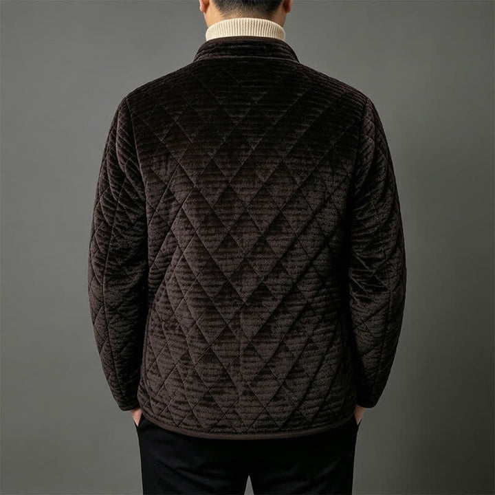 Buddha Stones Fall Winter Basic Classic Rhombus Tang Style Mandarin Collar Solid Corduroy Men's Jacket With Pockets - image 14