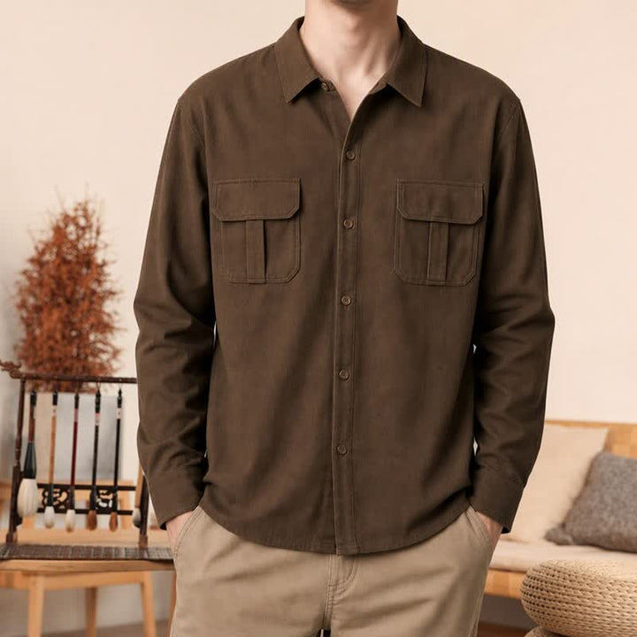 Buddha Stones Spring Casual Simple Solid Corduroy Men's Long Sleeve Shirts With Patch Pockets - SaddleBrown - US/UK/AU42, EU52 (3XL) - image 0