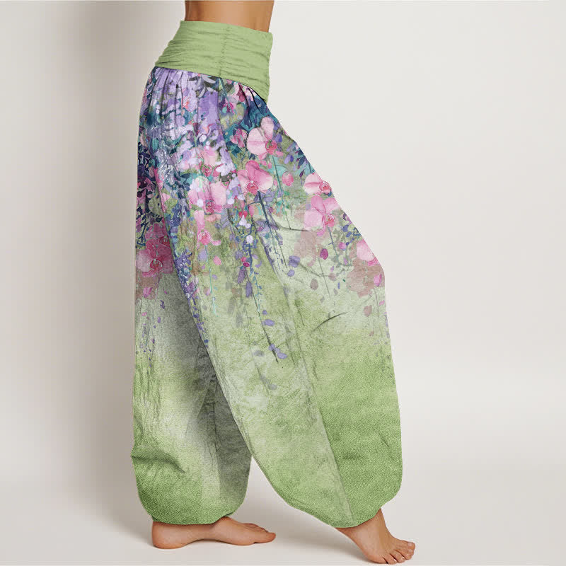 Buddha Stones Cotton Artistic Garden Bloom Pattern Women's Elastic Waist Harem Pants - image 7