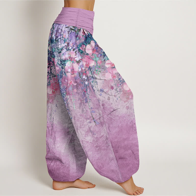 Buddha Stones Cotton Artistic Garden Bloom Pattern Women's Elastic Waist Harem Pants - image 10