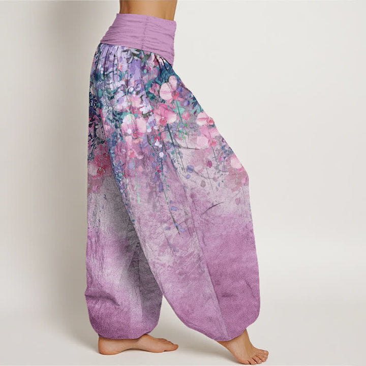 Buddha Stones Cotton Artistic Garden Bloom Pattern Women's Elastic Waist Harem Pants - image 10