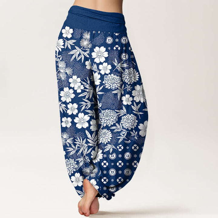 Buddha Stones Cotton Bohemian Floral Geometry Coins Pattern Women's Elastic Waist Harem Pants - image 1
