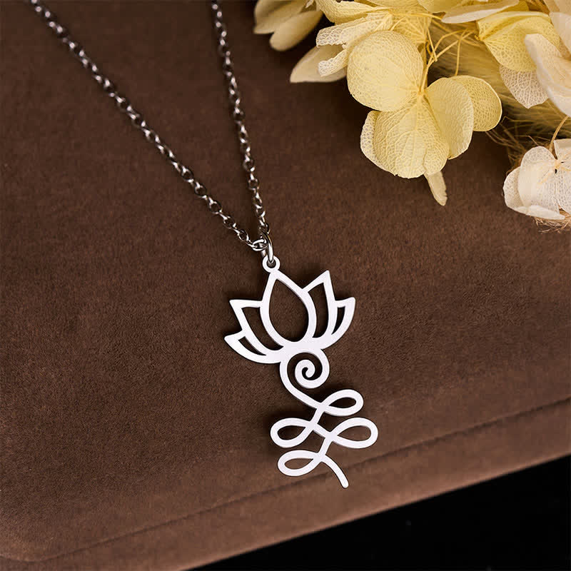 Buddha Stones Titanium Steel Minimalist Cutout Lotus Pendant Enlightenment Necklace - image 1