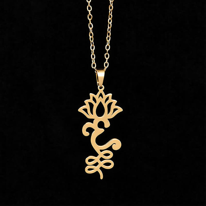 Buddha Stones Titanium Steel Openwork Lotus Pendant Protection Necklace - image 9