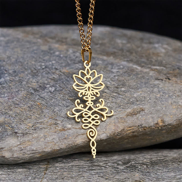 Buddha Stones Modern Titanium Steel Lotus Durability and Enlightenment Necklace - Gold - image 7